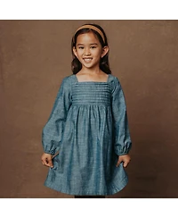 Hope & Henry Toddler Girls Organic Long Sleeve Ruched Bodice Chambray Dress