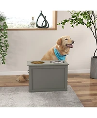 Raised Pet Feeding Storage Station with 2 Stainless Steel Bowls Base for Large Dogs and Other Large Pets, Gray