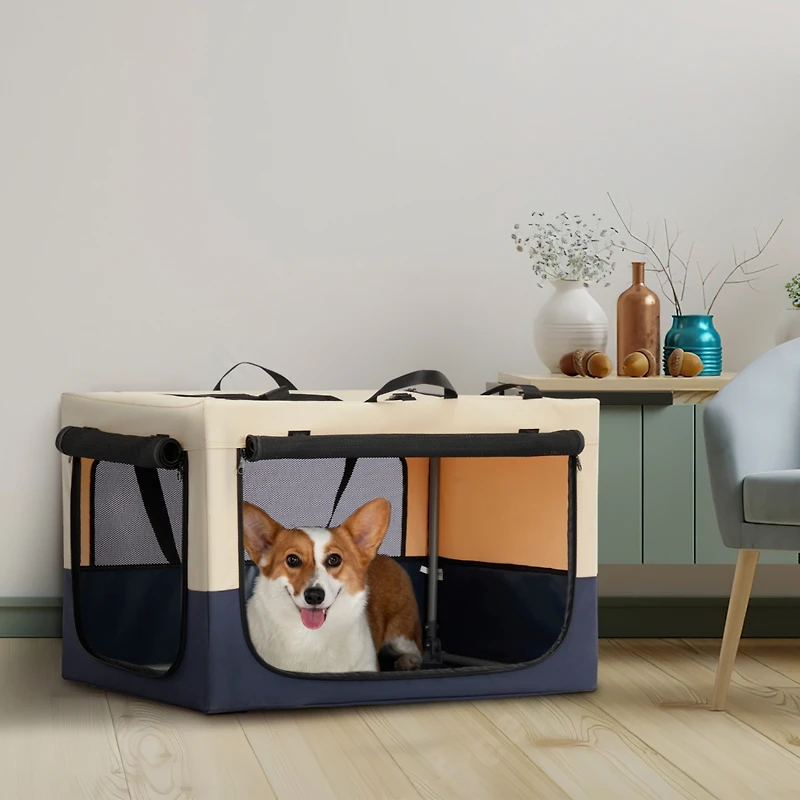Streamdale Adjustable Dog Crate | Fabric Cover | Iron Pipe | 3-Door Travel Crate