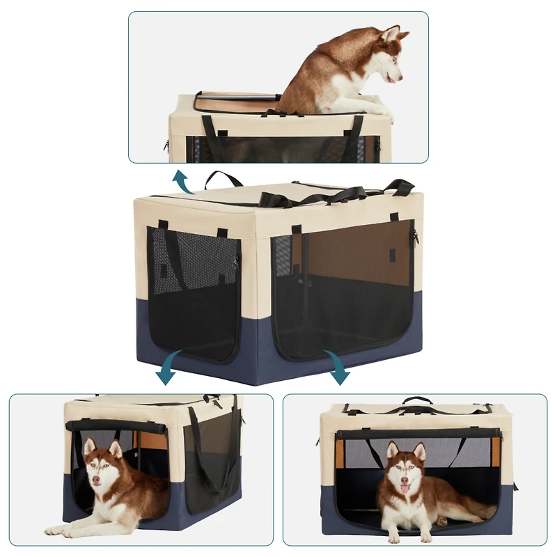 Streamdale Adjustable Dog Crate | Fabric Cover | Iron Pipe | 3-Door Travel Crate
