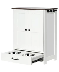 Dog Feeding Station, Dog Food Storage Cabinet with Hidden Dog Bowls, Adjustable Panel, Hooks, for Medium Sized Dogs, White