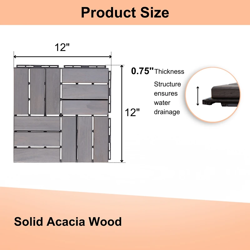 Streamdale Furniture 30-Piece Deck Tile Set, Acacia Hardwood, Light Gray