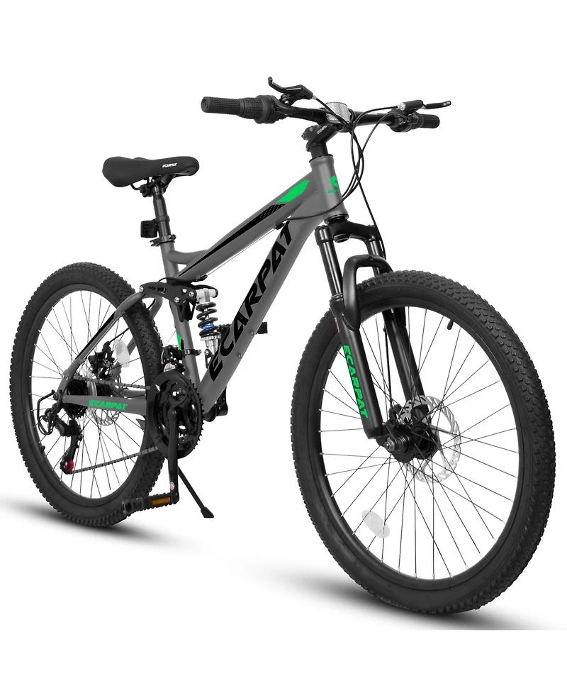 Streamdale Furniture Mountain Bike 24 Inch Wheels, 21-Speed Full Suspension Mens Womens Trail Commuter City Mountain Bike, High Carbon Steel Frame Dis