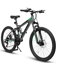 Streamdale Furniture Mountain Bike 24 Inch Wheels, 21-Speed Full Suspension Mens Womens Trail Commuter City Mountain Bike, High Carbon Steel Frame Dis