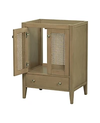 Simplie Fun 24" Bathroom Vanity without Sink, Base Only, Rattan Cabinet with Doors and Drawer, Solid Frame and Mdf Board, Natural