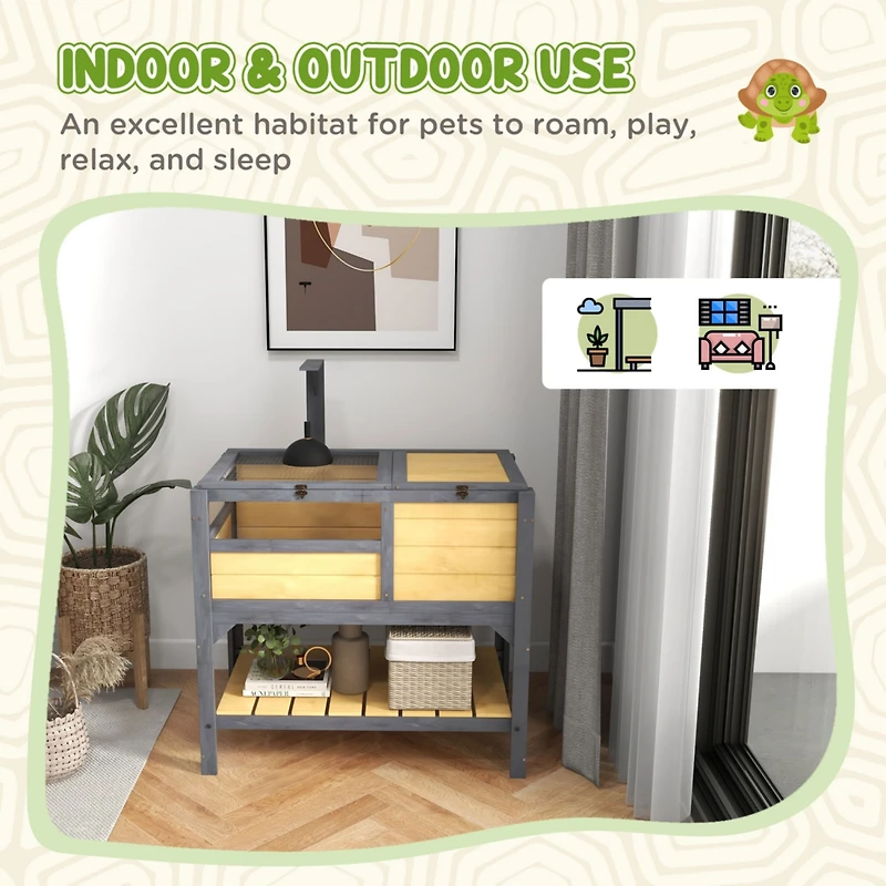 Streamdale Furniture Tortoise Habitat with Shelf Storage, Tortoise Enclosure with Weather Protection, Tortoise Gift Accessory, Reptile Enclosure with