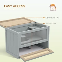 2-Level Hamster Cage Mice and Rat House, Small Animal Habitat for Guinea Pigs, Chinchillas with Openable Top, Front Door, Shelf and Ladder, Gray