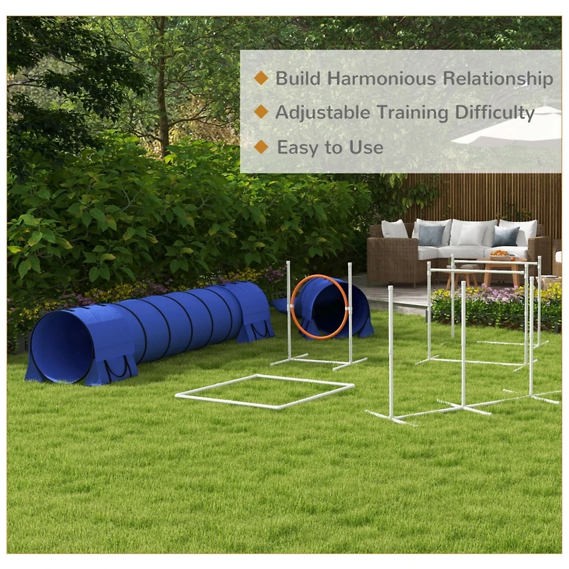 Streamdale Furniture 7 Piece Dog Agility Training Equipment, Dog Obstacle Course Starter Kit with Tunnels, Weave Poles, Adjustable Hurdles, Jumping Ri