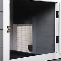 62" Rabbit Hutch, Wooden Bunny Hutch, Guinea Pig Cage, Small Animal Enclosure with Run Area, Removable Tray, Asphalt Roof, Lockable Doors and Ram