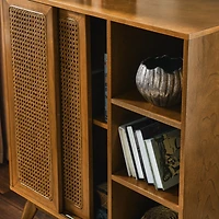 Streamdale Mid-Century Rattan Sideboard Cabinet with Shelf