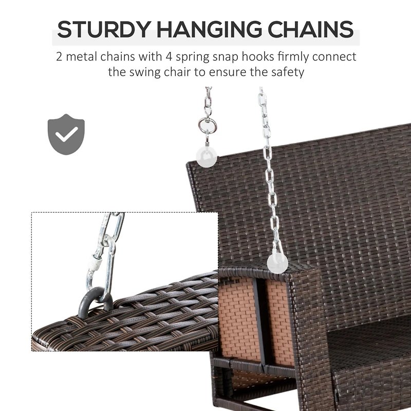 2 Person Wicker Hanging Swing Bench, Front Porch Swing Outdoor Chair with Cushions 550 lbs. Weight Capacity for Backyard, Garden, Orange
