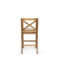 Streamdale Acacia Wood Outdoor Barstools With Water-Resistant Cushions (Set Of 2)