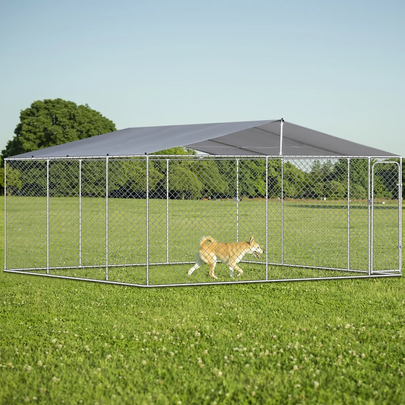 Dog Kennel Outdoor with Waterproof Canopy 181" 181" 71.65"