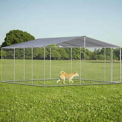 Dog Kennel Outdoor with Waterproof Canopy 181" 181" 71.65"