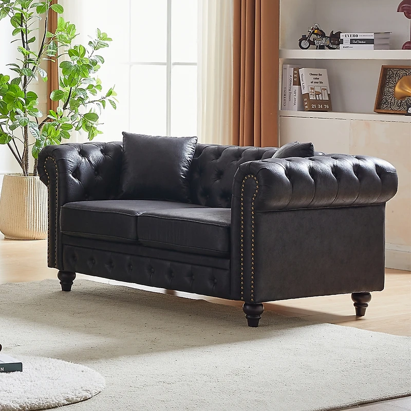 Streamdale Contemporary Chesterfield Sofa with Buttons, 2 Pillows, and Nail Arms