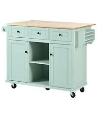 Streamdale Mint Green Kitchen Cart with Drop-Leaf, Cabinet, and Drawers