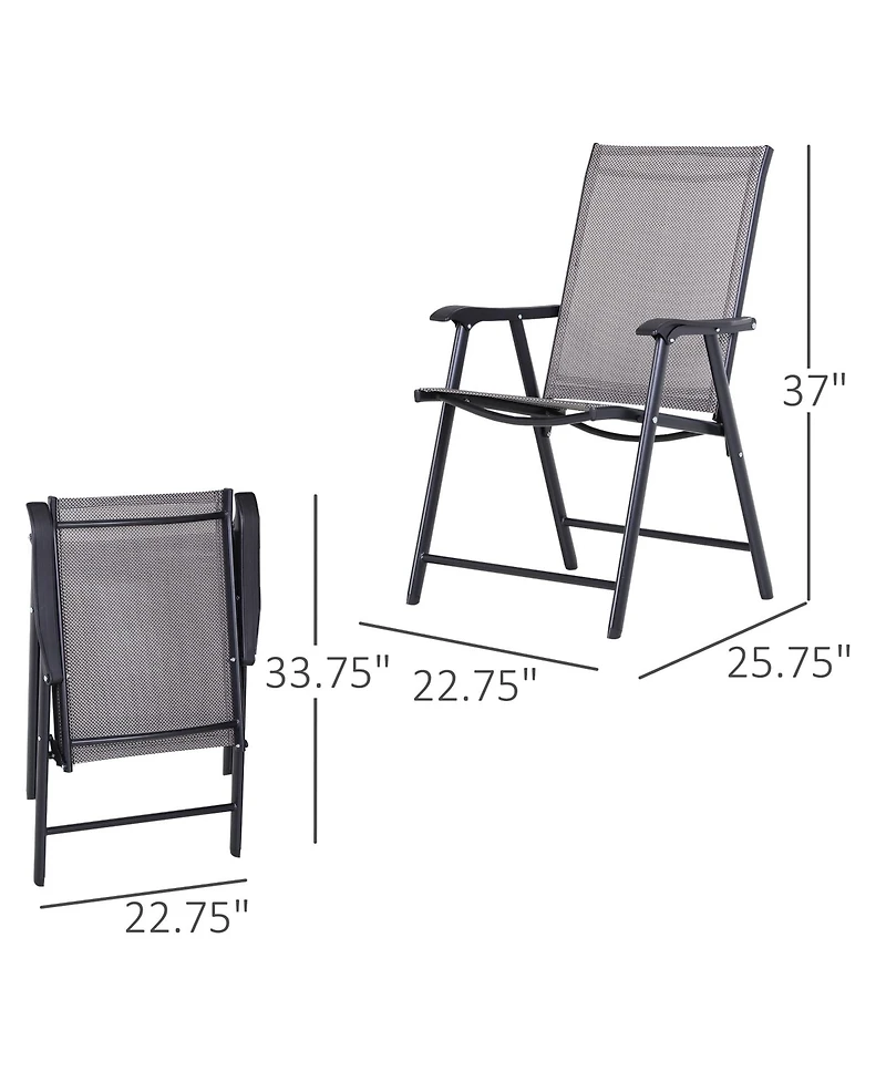 Set of 2 Patio Folding Chairs, Stackable Outdoor Sling Patio Dining Chairs with Armrests for Lawn, Camping, Dining, Beach, Metal Frame, No Assembly, G