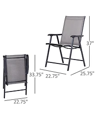 Set of 2 Patio Folding Chairs, Stackable Outdoor Sling Patio Dining Chairs with Armrests for Lawn, Camping, Dining, Beach, Metal Frame, No Assembly, G