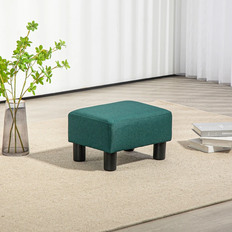 Ottoman Foot Rest, Small Foot Stool with Linen Fabric Upholstery and Plastic Legs, Cube Ottoman for Living Room, Green