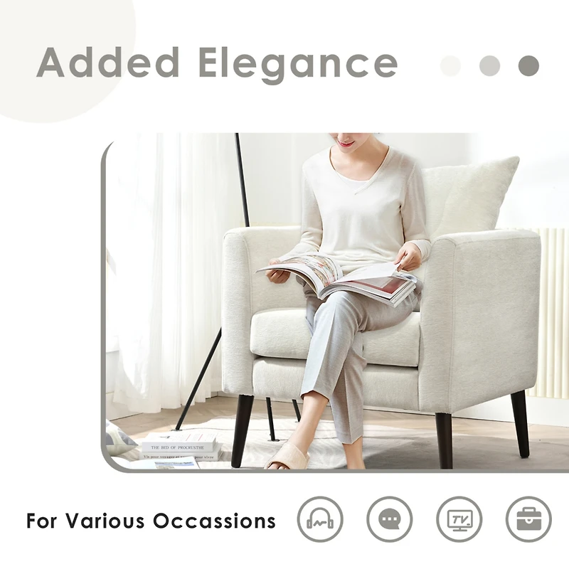 Streamdale Furniture Beige Chenille Barrel Chair with Waist Pillow