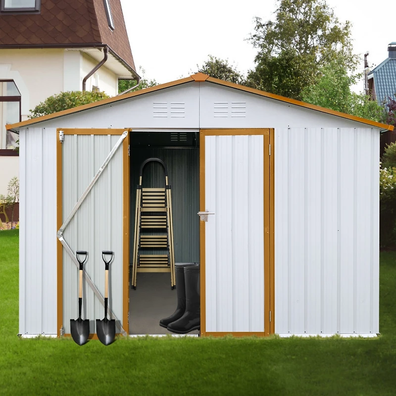 Streamdale Metal garden sheds 10ftx12ft outdoor storage sheds White+Yellow