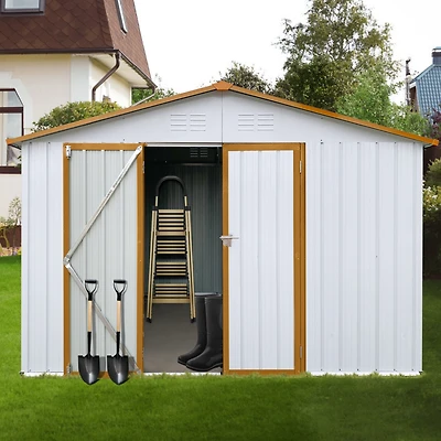 Streamdale Metal garden sheds 10ftx12ft outdoor storage sheds White+Yellow