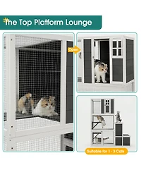 Streamdale 3-Tier Wooden Cat House with 4 Platforms, 2 Doors, and Jump Box