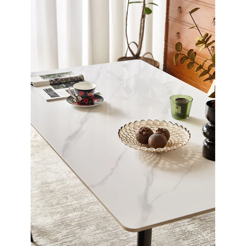 Streamdale Furniture Dining Table Table 55" Rectangular White Kitchen Table with Porcelain Table Top and Metal Legs, Dining Room Table for 4,Mid Centu