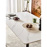 Streamdale Furniture Dining Table Table 55" Rectangular White Kitchen Table with Porcelain Table Top and Metal Legs, Dining Room Table for 4,Mid Centu