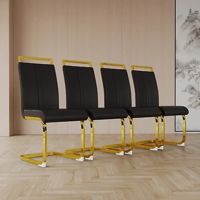 Streamdale Modern Faux Leather Dining Chairs with Golden Metal Legs (Set of 4)