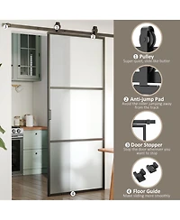 36" x 84" Sliding Door with Hardware Kit, Handle, & Track, Industrial Frosted Tempered Glass Door with Carbon Steel, Easy Installation
