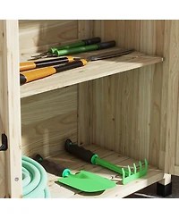 Potting Bench, Outdoor Wooden Potting Table with Storage Cabinet with 2 Shelves, Garden Work Bench with Galvanized Plated Tabletop for Backyard, Balco