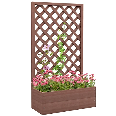 Raised Garden Bed with Trellis Lattice, Wood Planter Box with Self Draining Gap, Freestanding Trellis Planter for Climbing Plants, Vines, Flowers, 29.