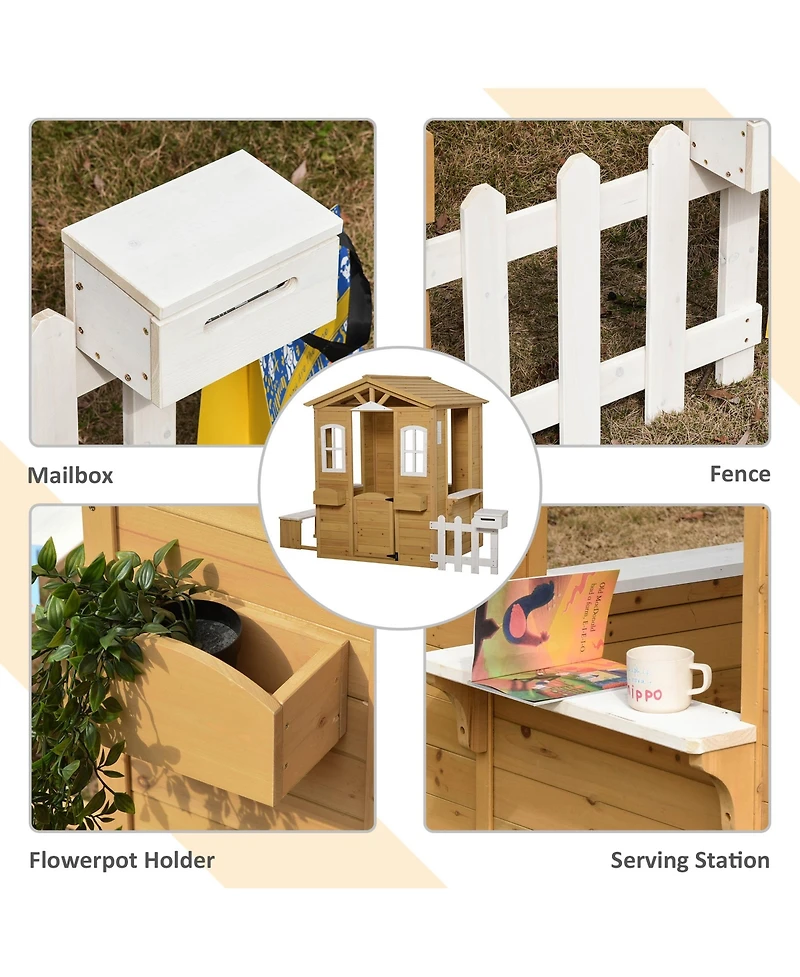 Outdoor Playhouse for kids Wooden Cottage with Working Doors Windows & Mailbox, Pretend Play House for Age 3-6 Years