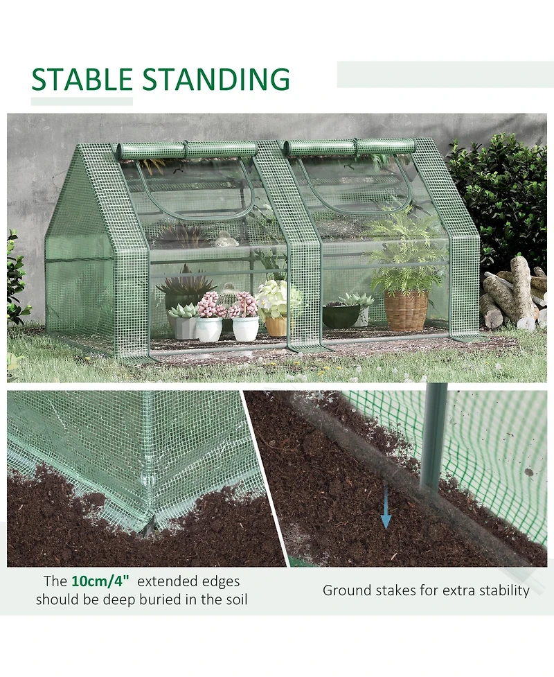 6' x 3' x 3' Portable Greenhouse, Garden Green House with 2 Pe/Plastic Covers, Steel Frame and 2 Roll Up Windows, Green