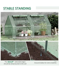 6' x 3' x 3' Portable Greenhouse, Garden Green House with 2 Pe/Plastic Covers, Steel Frame and 2 Roll Up Windows, Green