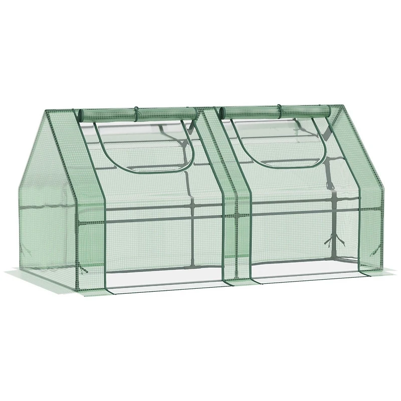 6' x 3' x 3' Portable Greenhouse, Garden Green House with 2 Pe/Plastic Covers, Steel Frame and 2 Roll Up Windows, Green