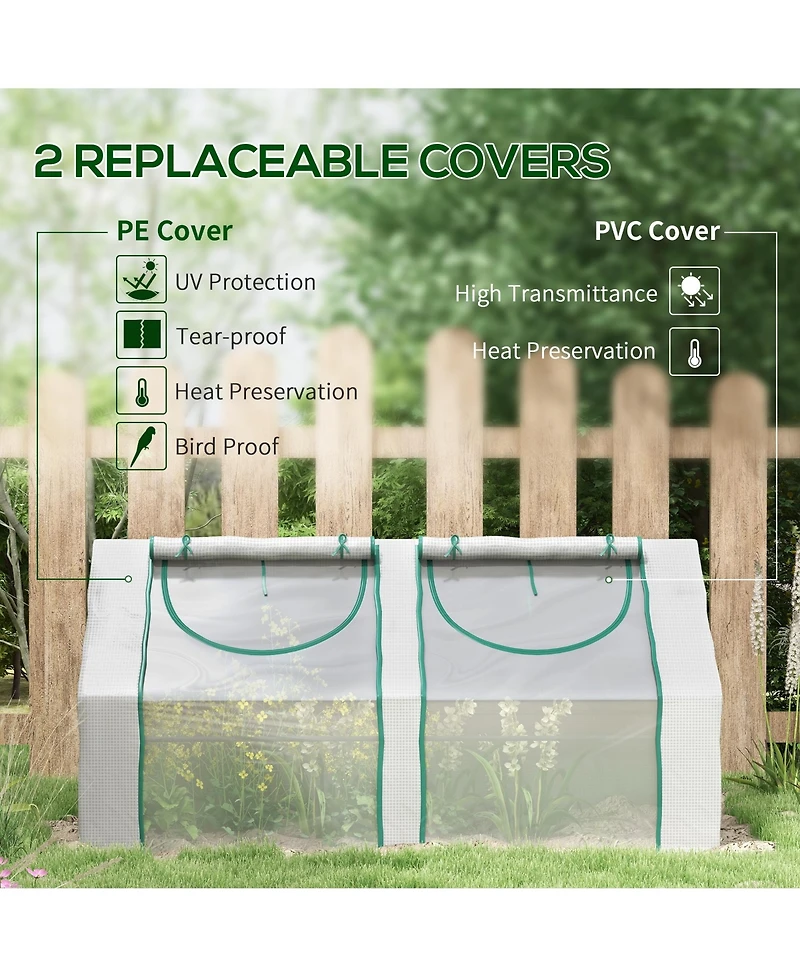 6' x 3' x 3' Portable Greenhouse, Garden Green House with 2 Pe/Plastic Covers, Steel Frame and 2 Roll Up Windows, Clear