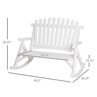 Outdoor Wooden Rocking Chair, Double-Person Rustic Adirondack Rocker with Slatted Seat, High Backrest, Armrests for Patio, Garden and Porch, White