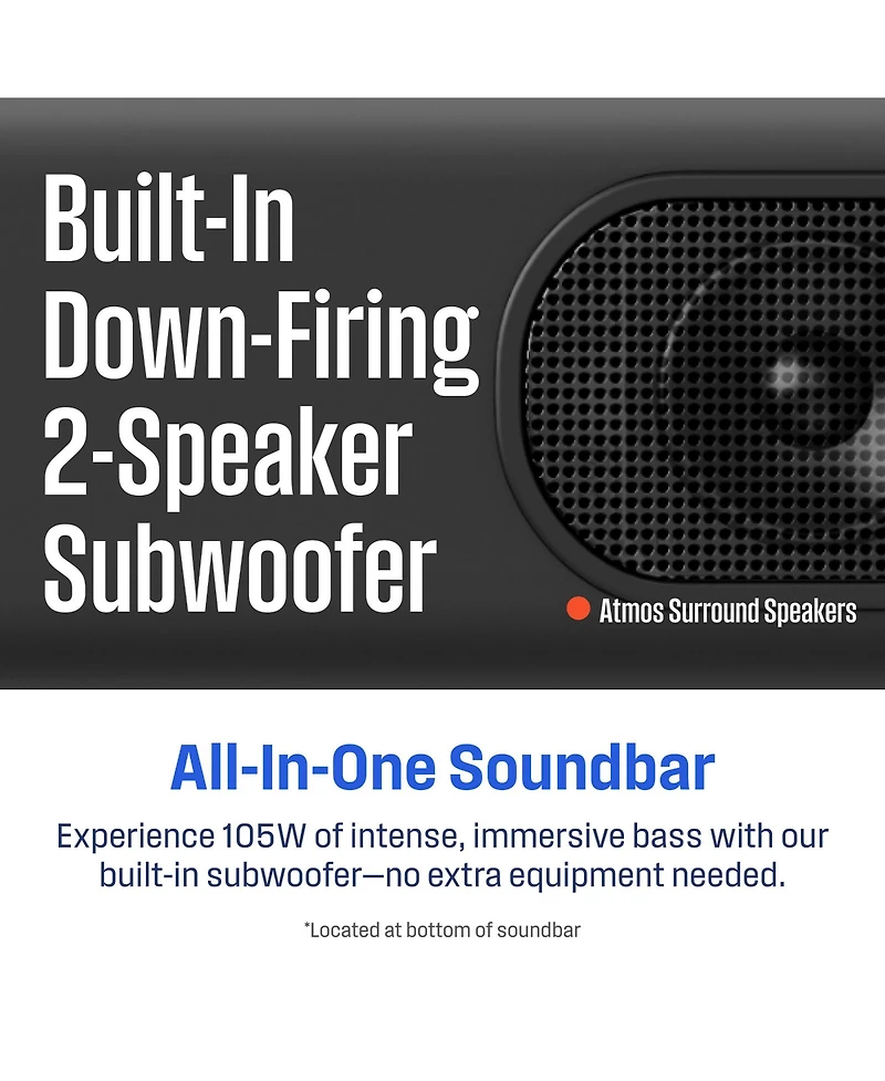 Westinghouse 3.1.2 Channel All-in-One Soundbar with Dolby Atmos and Dolby Digital Plus, Built-in Subwoofer and Dolby Atmos Height Speakers, Bluetooth