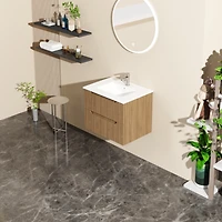 Goodyo 24" Wall-Mount Bathroom Vanity Cabinet with White Basin Sink Combo Floating, Walnut
