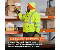 RefrigiWear Men's HiVis Quarter-Zip Sweatshirt - High Visibility Safety Pullover with Reflective Tape