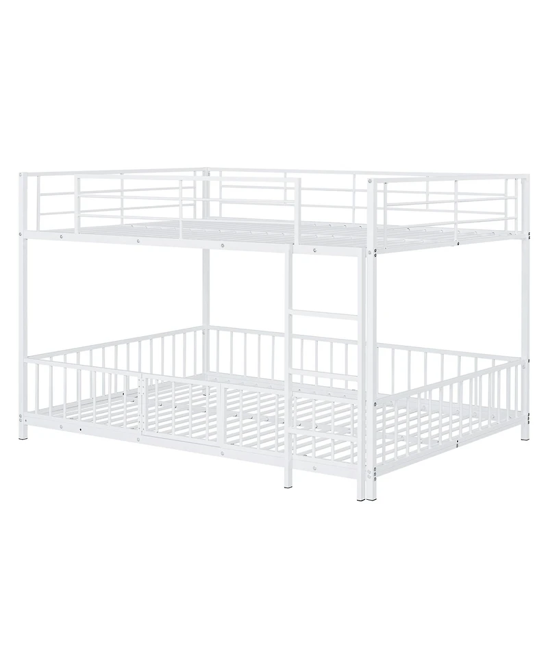 Simplie Fun Full over Full Size Metal Bunk Bed with Slide and Guardrails, White