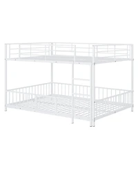 Simplie Fun Full over Full Size Metal Bunk Bed with Slide and Guardrails, White