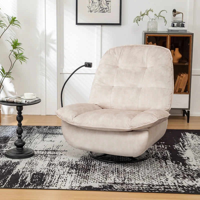 Streamdale Gold-Stamped Velvet Recliner w/ Phone Holder