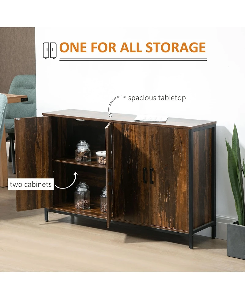 Industrial Sideboard Buffet Cabinet with Doors, Kitchen Cabinet, Coffee Bar Cabinet with Adjustable Shelves, Rustic Brown