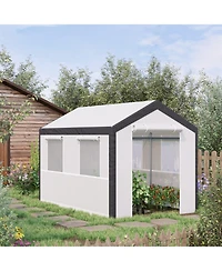 10' x 7' x 7' Walk-In Greenhouse, Outdoor Garden Warm Hot House with 4 Roll-up Windows, 2 Zippered Doors and Weather Cover, White