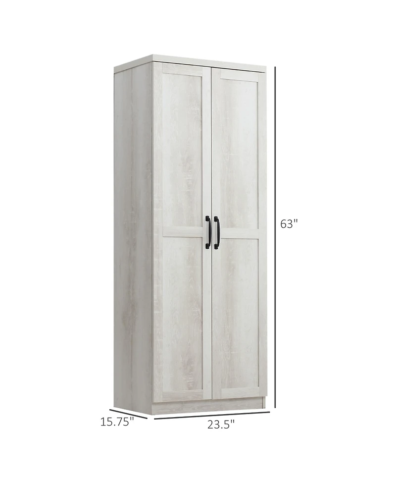 63" 2-Door Kitchen Pantry, Freestanding Storage Cabinet with 5-tier Shelving and 2 Adjustable Shelves for Dining Room, Antique White