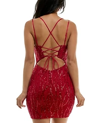 B Darlin Juniors' V-Neck Sleeveless Bodycon Sequin Dress
