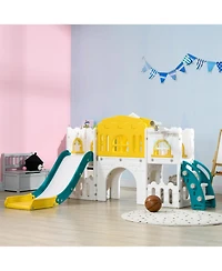 Streamdale Furniture 8 in 1 Toddler Slide for Kids Age 1-3 Years, Indoor Kids Slide Playset with Basketball Hoop, Climber, Telescope, Tunnel, Steering